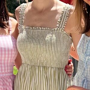 Flouncy light green striped spring dress